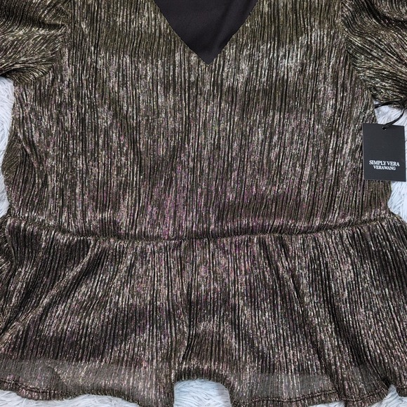 Simply Vera‎ Verawang Shirt Womens XL Gold Blouse Sparkly Evening Career New - Picture 8 of 11